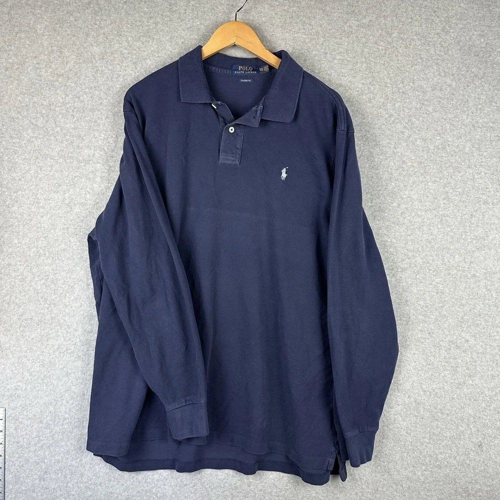 Ralph Lauren Polo Mens‎ Designer Long Sleeve Navy Polo Shirt XXL